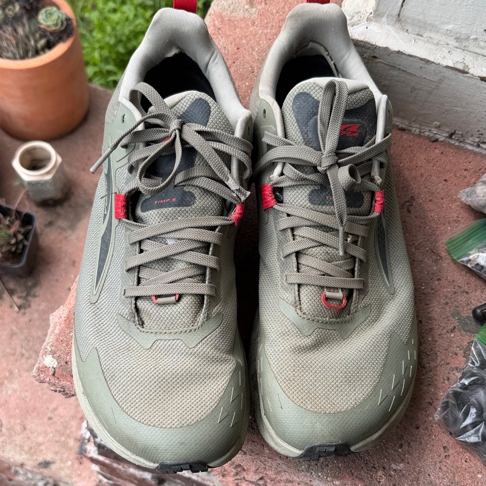 Altra Men's Olive Green Sneakers with Red Accents
